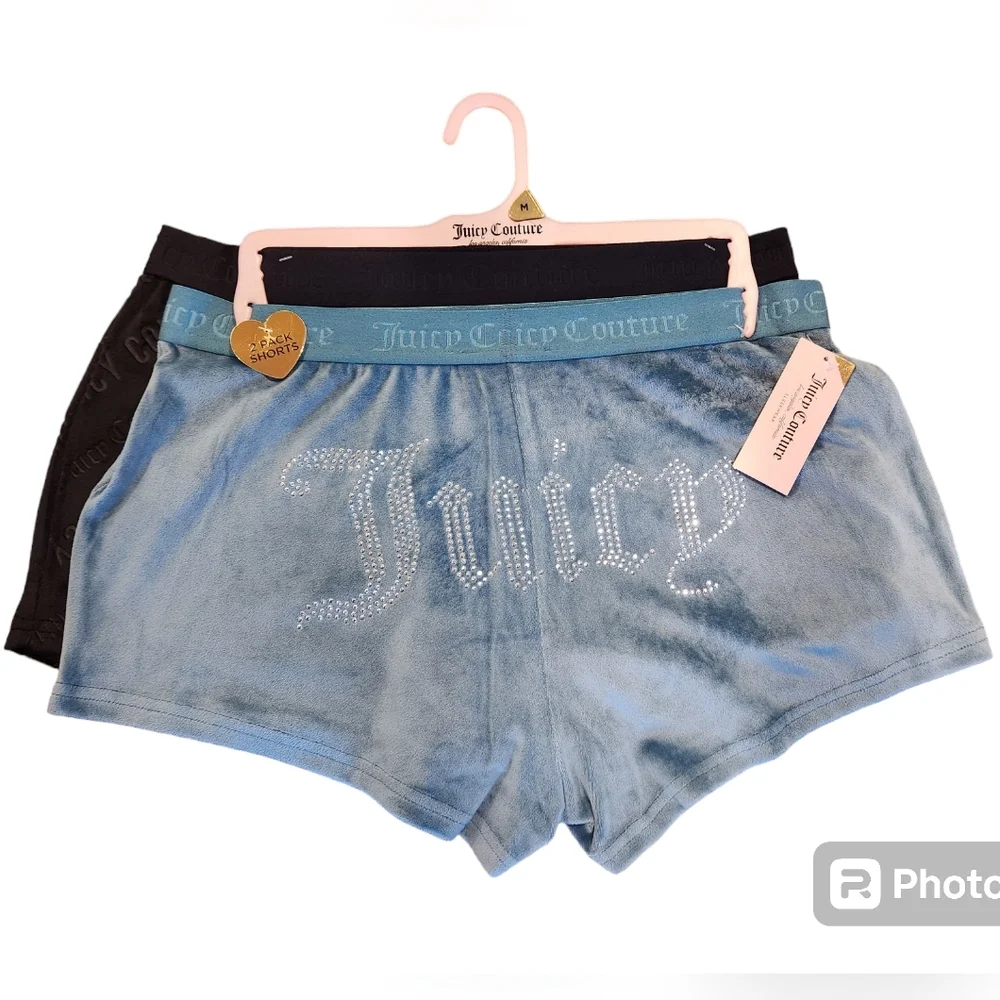 Juicy Couture 2 pack Velvet Sleep Shorts Teal and Black Embossed, Sizes S/M, NWT